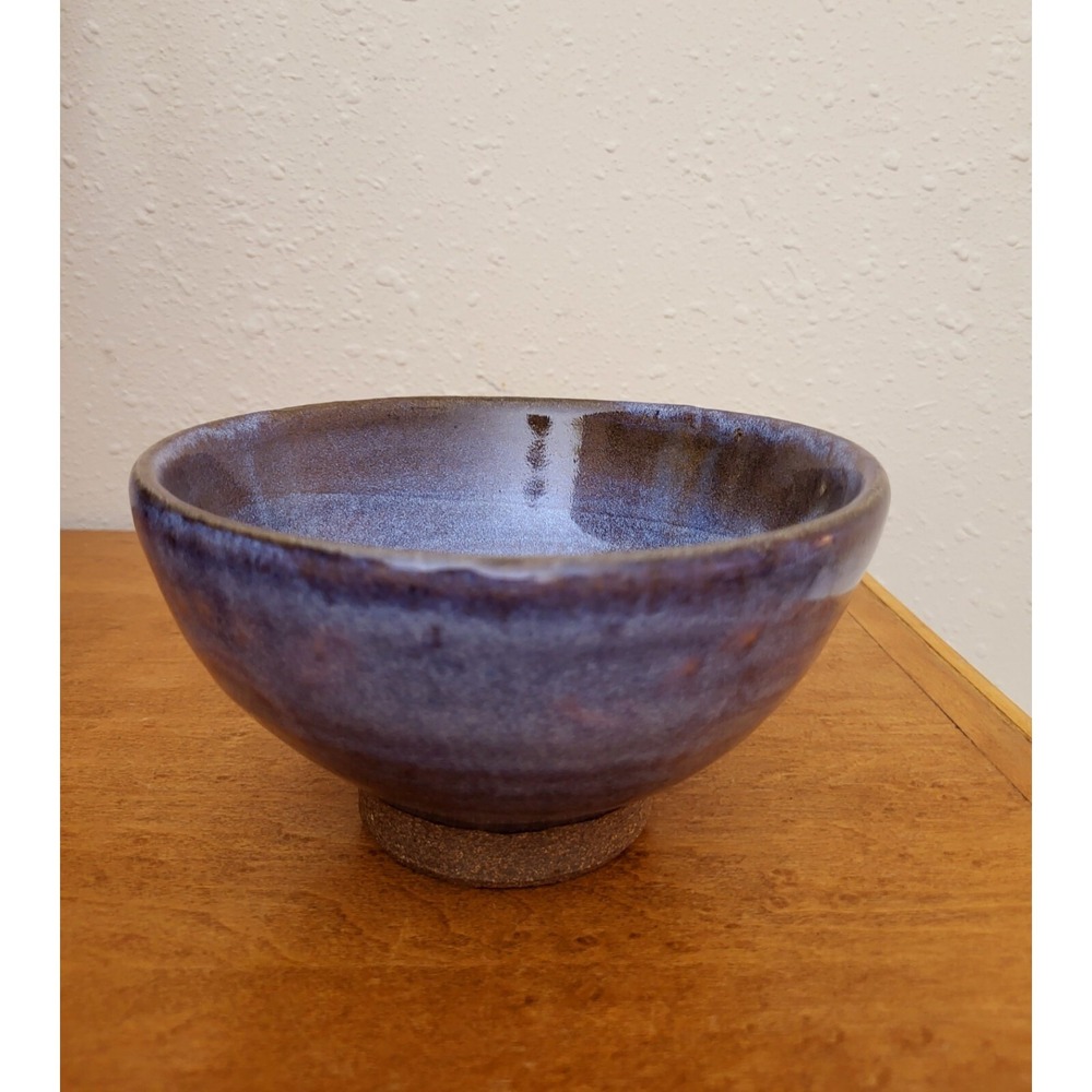 Stoneware Pottery Bowl Lavender Blue Brown Glazed ~ Chanel ? ~ Footed 6" by 4"